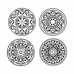 hand drawn set of ethnic mandala coloring page 