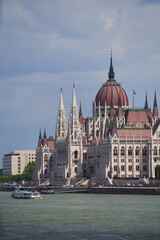 Fototapeta premium The Hungarian Parliament Building (Hungarian: Országház) on the bank of Danube river, UNESCO World Heritage Site. Budapest, Hungary - 7 May, 2019