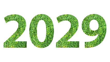2029, year theme design made from green grass isolated on transparent background, PNG, suitable for template design