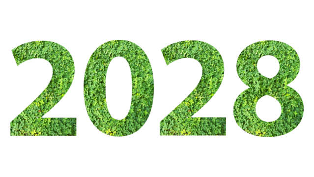 2028, year theme design made from green grass isolated on transparent background, PNG, suitable for template design