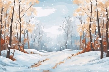 Fototapeta premium Forest winter landscape. Illustration