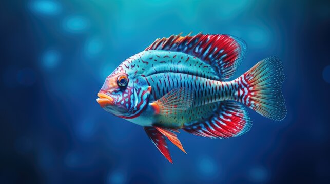 Flowerhorn Cichlid fish on blue background