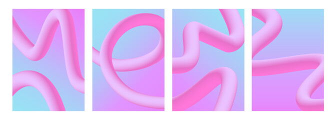 Futuristic abstract backgrounds with dynamic 3d curved pink gradient shapes for creative graphic design. Vector illustration.