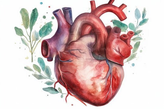 background white isolated illustration organ Human illustration watercolor Realistic Heart