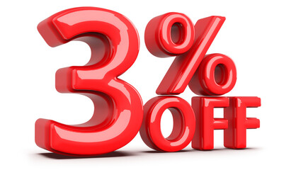 3 Percent Off Sale Discount Red Numbers 3D Render