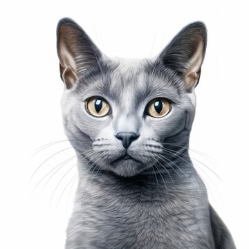 Russian Blue cat photorealism style on white background