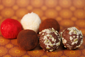 Home made healthy sweets.
hand-made vegan truffles and candies with coconut and pumpkon