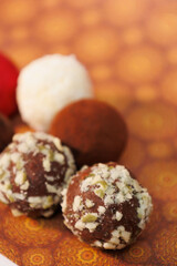 Home made healthy sweets.
hand-made vegan truffles and candies with coconut and pumpkon