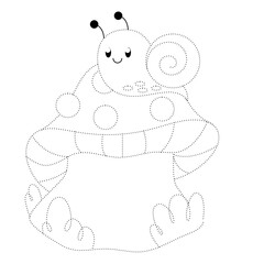 children's educational game. logic game. connect the dots by numbers. handwriting training. coloring book. mushroom and snail