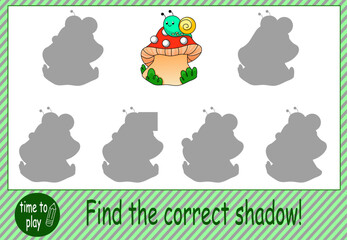 tasks for children's development. logical tasks. find the right shadow. mushroom and snail