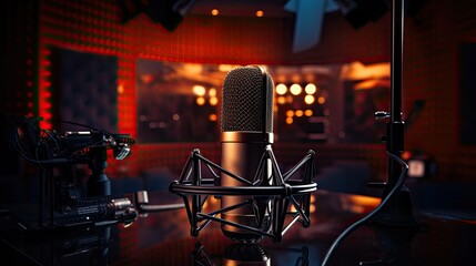 microphone on digital recording equipment in studio - obrazy, fototapety, plakaty