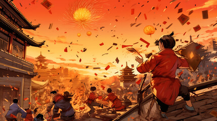 Obraz na płótnie Canvas Illustration of an impressive Asian imperial palace, digital painting