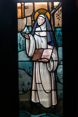 Orval trappist abbey, Belgium. Stained glass. Saint Beatrix