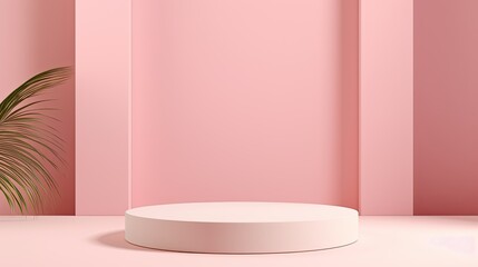 realistic pink white 3d cylindrical podium pedestal