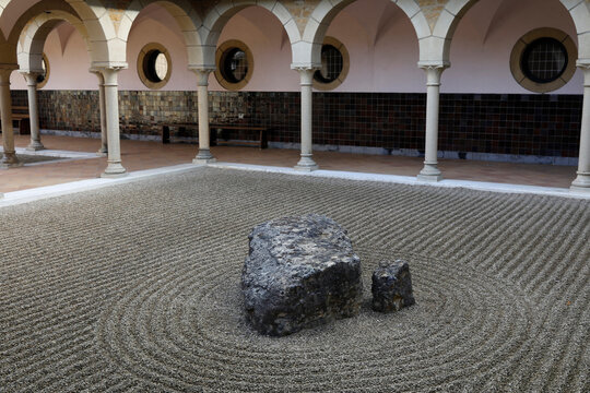 Orval trappist abbey's zen garden, Belgium.