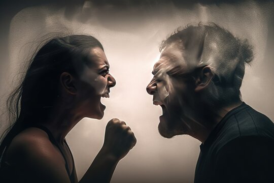 drama enhance fists picture combined silhouettes their other, each scream woman man image exposure Double