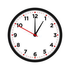 Vector illustration of a wall clock at 1 o'clock, white background