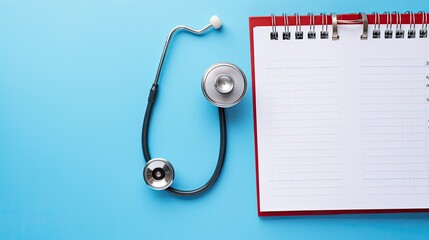 Stethoscope with calendar page date on blue background