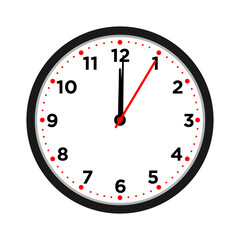 Vector illustration of a wall clock at 12 o'clock, white background