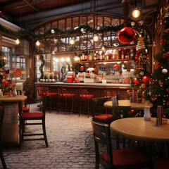 Fototapeta na wymiar Christmas decoration in Cafe, generative ai, 