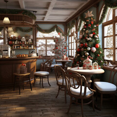 Fototapeta premium Christmas decoration in Cafe, generative ai, 