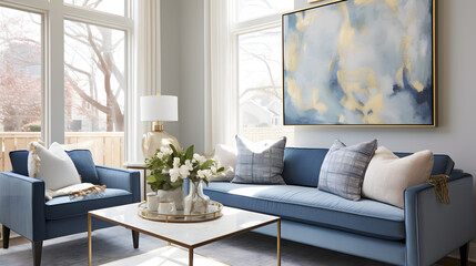 Gold and Blue Grace: Refined Sitting Room Splendor