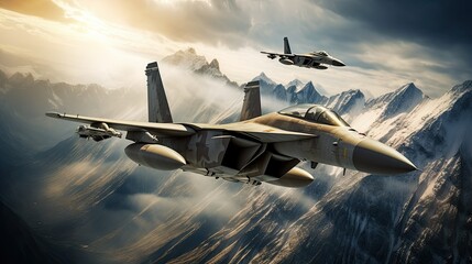 Two military jet fighter planes at high altitude - Powered by Adobe