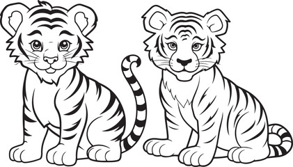 cute hand drawn tiger coloring page illustration