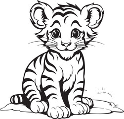 cute hand drawn tiger coloring page illustration