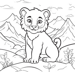 cute hand drawn tiger coloring page illustration