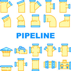 pipeline industry gas pipe icons set vector. oil technology, industrial construction, tube supply, energy, fuel, equipment pipeline industry gas pipe color line illustrations