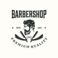 barbershop masculinity vintage logo vector minimalist illustration design, barbershop company shop logo design