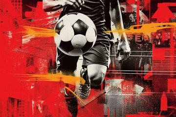 Simple collage, halftone, high contrast, screen printed texture images - Generative AI