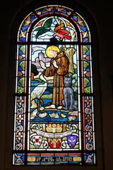 Saint Honore d'Eylau church, Paris, France. Stained glass. St Francis of Assisi.