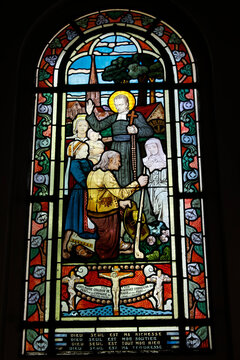 Saint Honore d'Eylau church, Paris, France. Stained glass. Louis Marie Grignon de Montfort
