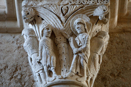 Saint Mary Magdalene basilica, Vezelay, France. Capital depicting the story of St John the baptist