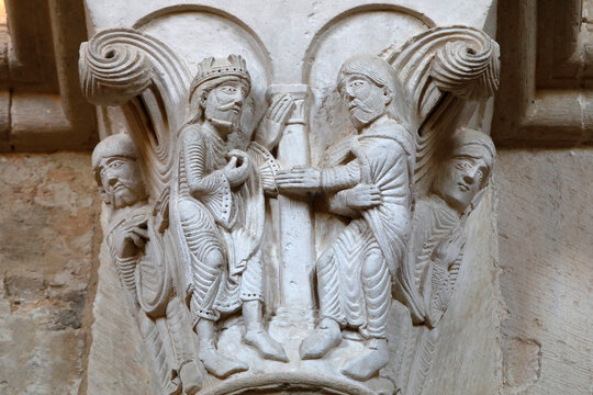 Saint Mary Magdalene basilica, Vezelay, France. Capital depicting King David