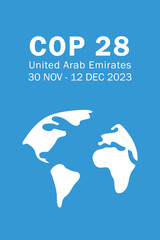 Fototapeta Climate Change Conference 2023 - COP 28 vertical vector banner, flyer. invitation design. International climate change summit poster obraz