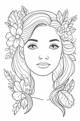 Beautiful angel portrait coloring page for kids and adults