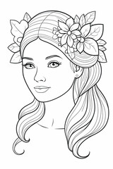 Beautiful angel portrait coloring page for kids and adults