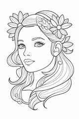 Beautiful angel portrait coloring page for kids and adults