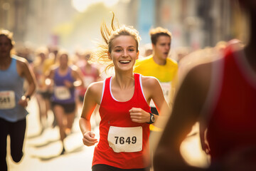 Women's athletics, participating in the marathon in athletics. The Concept of Sports Life. healthy...