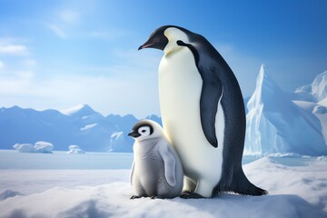 a penguin and baby penguin in ta penguin and baby penguin in the snowhe snow