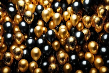 Banner of gold and black balloons.  Holiday party.  
