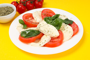 Salad Caprese, concept of tasty and delicious food