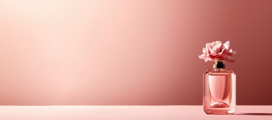 blank bottle of luxury perfume in pink soft pastel color