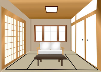 This interior design is show the design of Japanese living room or bed room for background and interior design concept