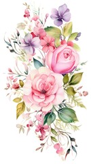 watercolor bouquet of flowers on white background
