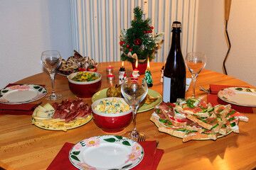Christmas dinner set on a wooden table