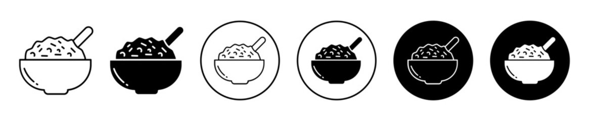 Granola icon set. porridge bowl vector symbol in black filled and outlined style.